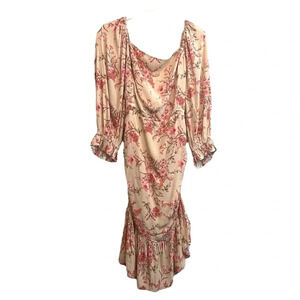 Coquette Boho Cottagecore Dress Cut Out Pink Floral  Dress Puff Sleeves L